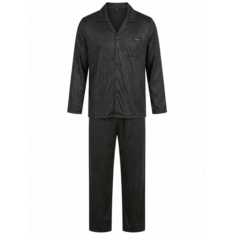 Luxury Custom Men's Ice Silk Pyjamas Long Sleeves Sleep Wears Black Mens Ice Silk Pajamas Set Adults Pajamas Sleepwear