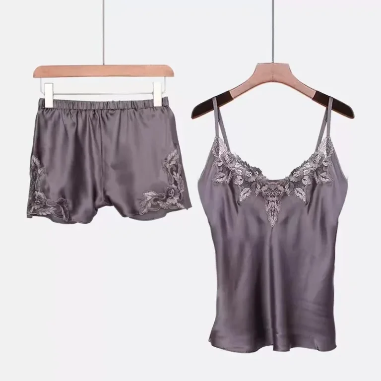 Luxury-High-End-Satin-Nightwear-Loungewear-Sleepwear-Set-100-Pure-Silk-Camisole-Shorts-Pajama-for-Women-Front-Summer-Collection