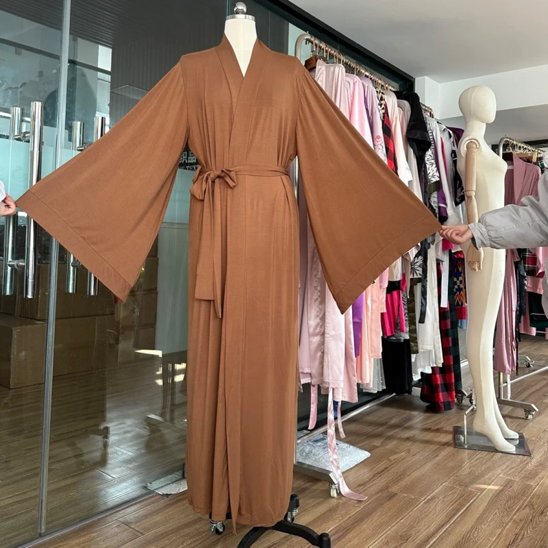 Luxury Knit Bathrobe Women 230gsm Modal Kimono Robes Women's Sleepwear Soft Wide Sleeves Robe Casual Ladies Long Loungewear