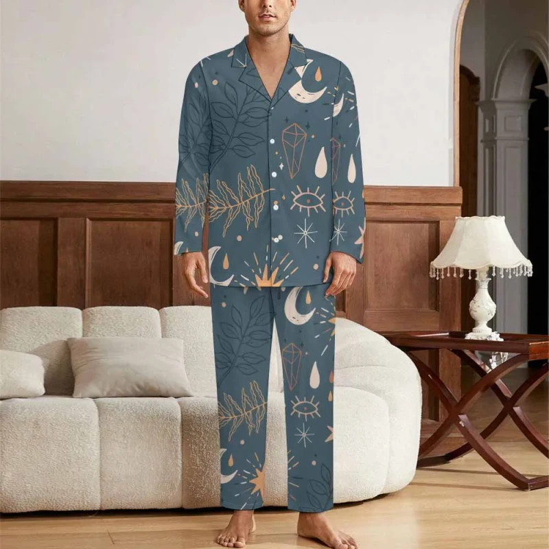 Luxury Men's Pajamas Long Sleeve Button Down Sleepwear Loungewear Home Wear with Thermal Feature Customizable for Men