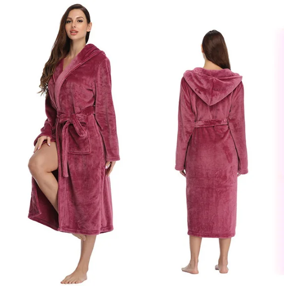 Luxury-Plush-Flannel-Fleece-Robe-Women-Hooded-Collar-Winter-Bathrobe-Gift-Set