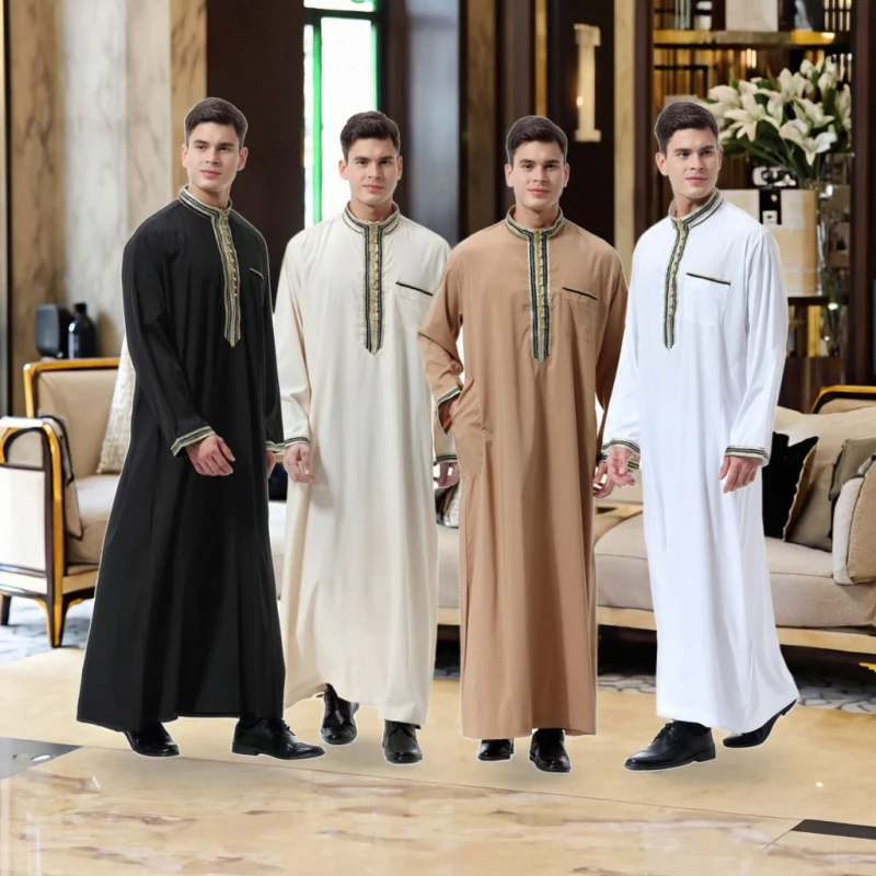 Luxury Thobe Dubai Kaftan Thawb Men's Traditional Muslim Apparel Robe Shenzhen Lily Cheng Factory Plus Size Islamic