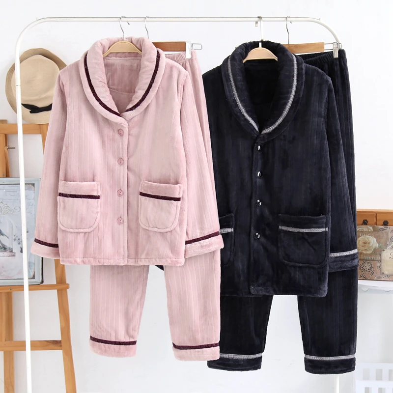 Luxury Unisex Custom Pajamas for Couple Men Women's Sleepwear Sets Thickened Warm Lounge Wear Set