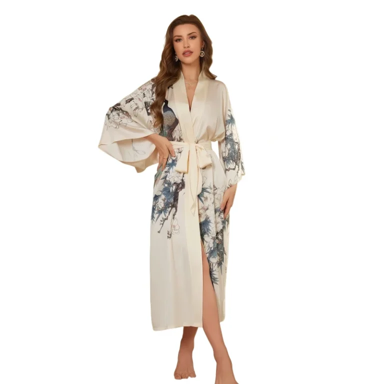 Luxury-Womens-Floral-Satin-Dressing-Nightgown-Ice-Silk-Strappy-Pajama-Robe-Soft-Loungewear-Sleepwear-Bathrobe-ODM-Supply