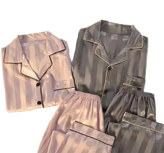 Luxury Women's Satin Pajamas Set 10 Colors Thin Light Jacquard Ice Silk Breathable Home Wear Plus Size Sleepwear Summer Spring