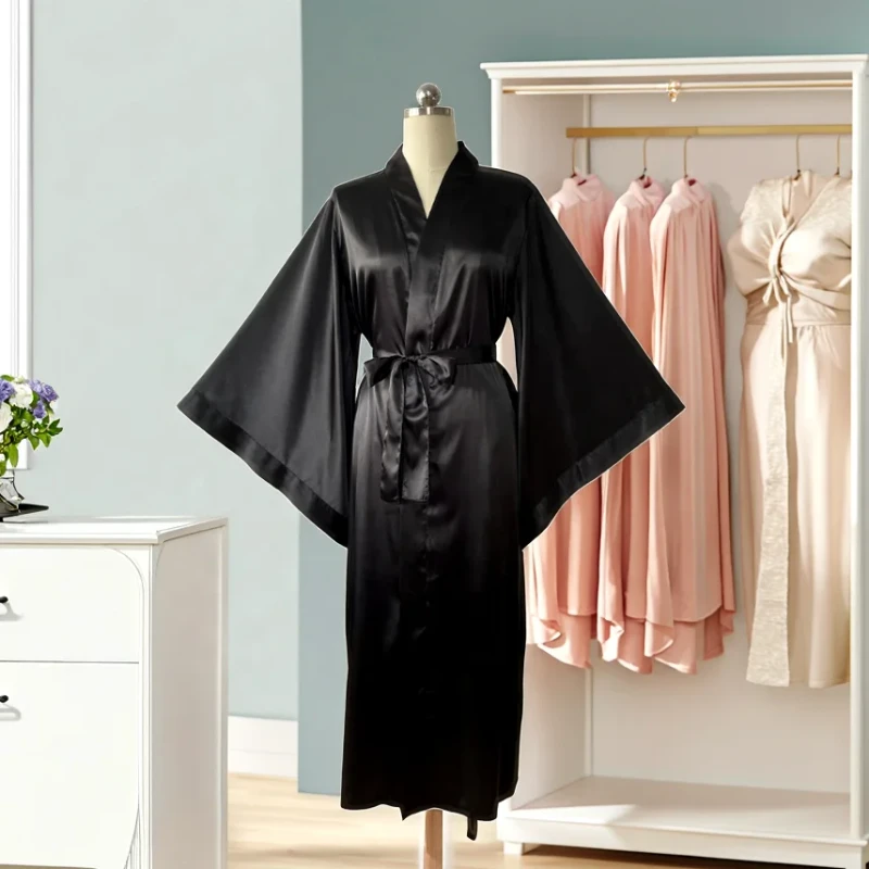 Luxury Women's Silk Satin Kimono Robes Plus Size Plain Dyed Long Style Wide Sleeves Smooth Soft Morning Gowns Bride Bridesmaid