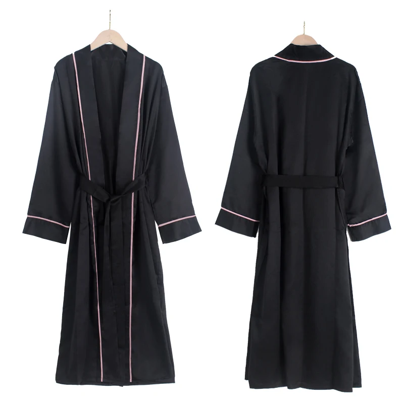 Luxury Women's Summer Silk Satin V neck Full Sleeve Sexy Home Wear Solid Color Smooth Knee Length Soft Custom Logo Autumn Spring