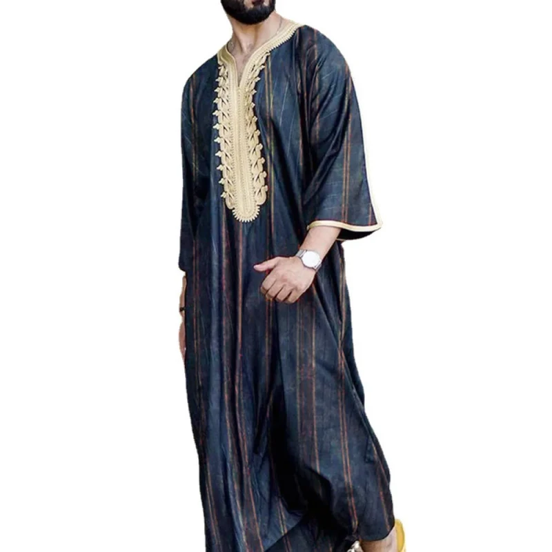 M-4XL Embroidered Middle Eastern Clothing Embroidered Shirts Casual Youth Men's Middle Eastern Muslim Robe