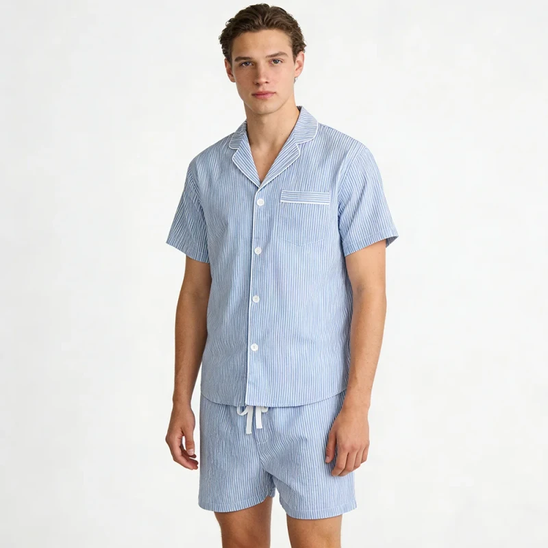 Man Sleepwear Short Sleeve Piping Pyjamas Soft Bamboo Cotton Men Pajamas Loungewear Sets Men's Clothes