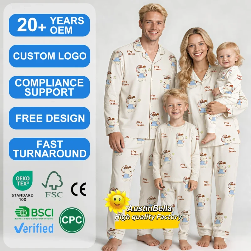 Manufacturer Custom Family Matching Pajamas Set Print Mommy and Baby Kids Toddlers Adult Bamboo Sleep Wear