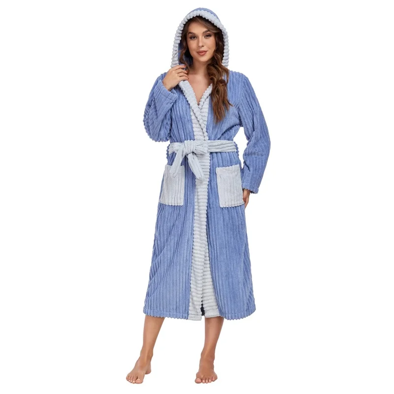 Manufacturer Hooded Double Layer Extra Long Bathrobe Flame Retardant Fluffy Bathrobe
