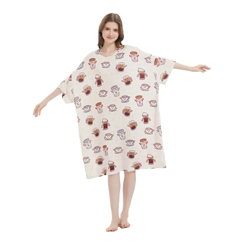 Manufacturer Plus Size Nightgown with Sleeves and Pocket Bamboo Sleep Tee Custom Oversized Tshirt Women
