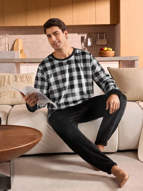 Manufacturer Pyjamas Sets Men Custom Sleepwear Plaid Warm Nightwear Men's Flannel Pajamas