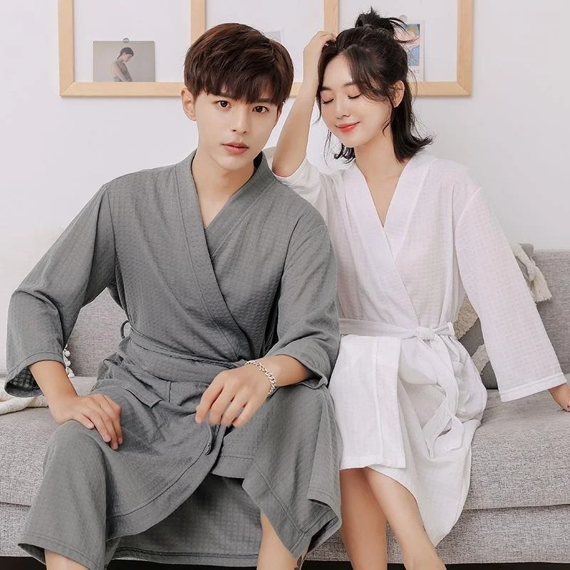 Manufacturer Summer Nightgown Men's Women's Bathrobe Pure Color Home Clothes Elastic Waist for Comfort for Spring Autumn