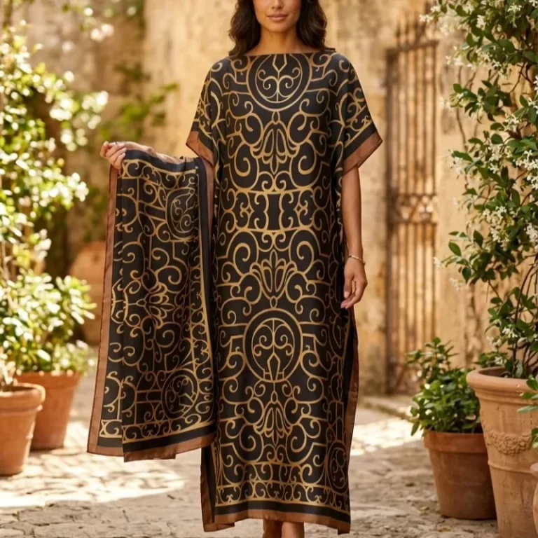 Manufacturer-Womens-Breathable-Polyester-Two-Piece-Kaftan-Set-Printed-Robe-Headscarf-Ladies-Modern-Dress-African