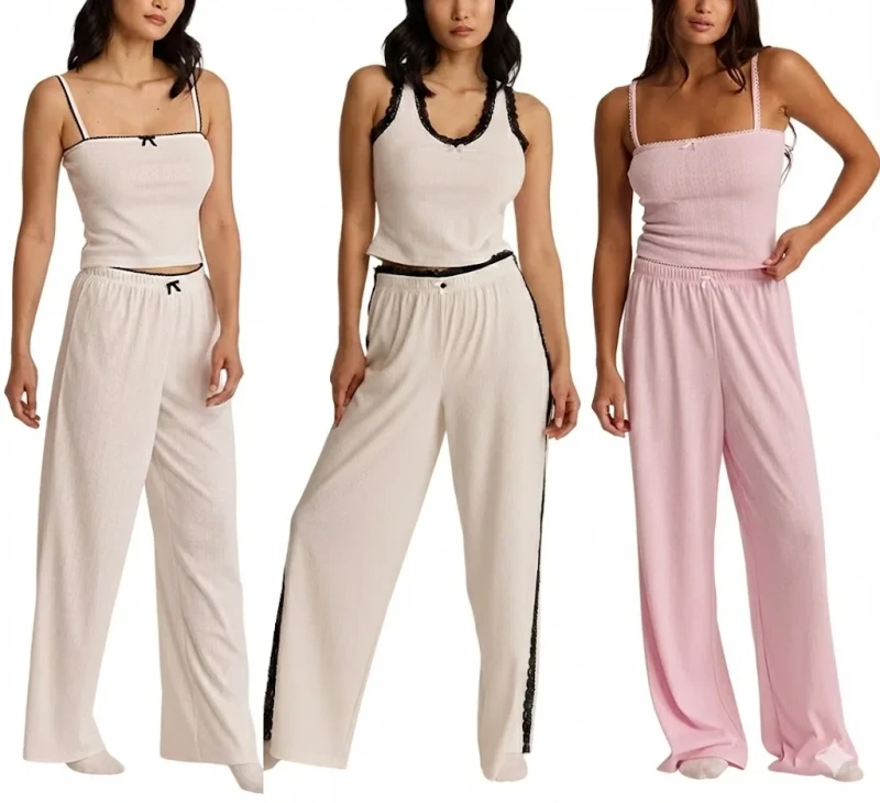 Manufacturer for Custom Pajamas for Women Sets Modal Cotton Pointelle Lace Trims Pyjamas Femme Pjs Pj Pijamas Woman Outfits
