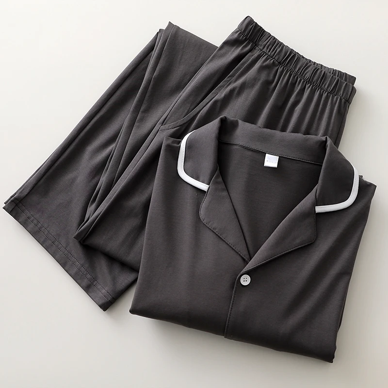 Manufacturers Custom Men's Pleated Pyjamas, Breathable Bamboo Modal Pajama Set