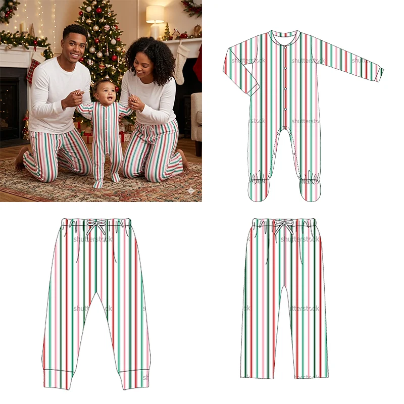 Matching Family Christmas Pajamas Set Cotton Striped PJs for Kids Adults and Baby Sleepwear Boys Jogger