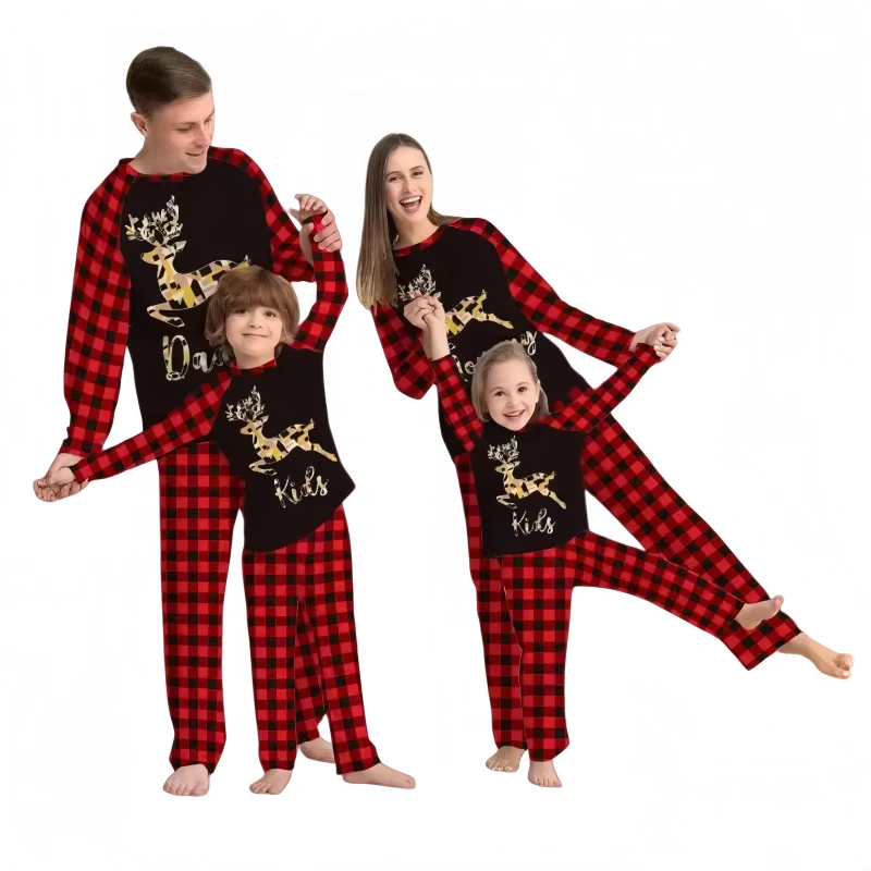 Matching Family Christmas Pajamas Sets Elk Long Sleeve Shirt Pants Jammies Sleepwear Parent Child Outfits
