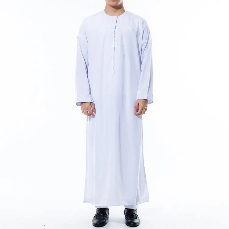 Men Arab Thobe With Long Sleeve Solid Pockets Robes of Saudi Arabia Abaya Dress
