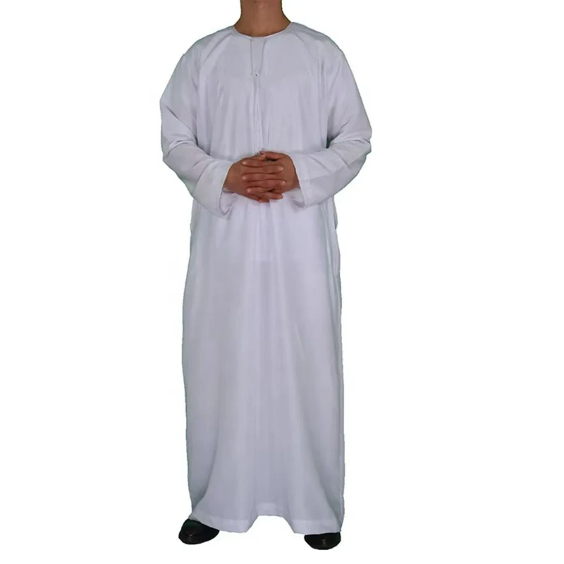 Men Arab Thobe with Long Sleeve Solid Pockets Robes of Saudi Arabia Abaya Dress