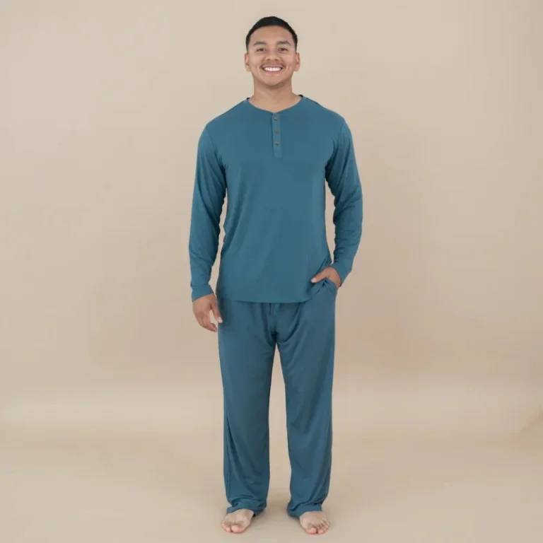 Men-Bamboo-Viscose-T-Shirt-and-Maxi-Long-Sleeve-Long-Pants-Pajama-Set-Summer-V-Neck-Solid-Lightweight-Loungewear-with-Pockets