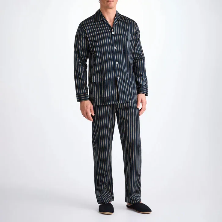 Men Contrast Color Striped Long Sleeve Shirt Straight Leg Pants Men PJ Set Classic Fit Pajamas Set pajama set custom