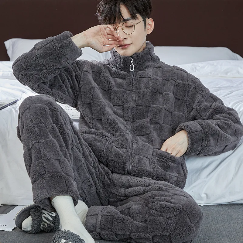 Men Pajamas Set Warm Winter Flannel Pajama for Men Set