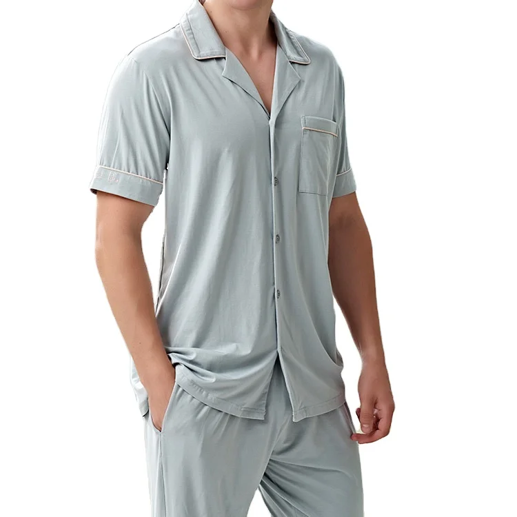 Men Pajamas Short Sleeve Pajama Set Sleepwear Homewear