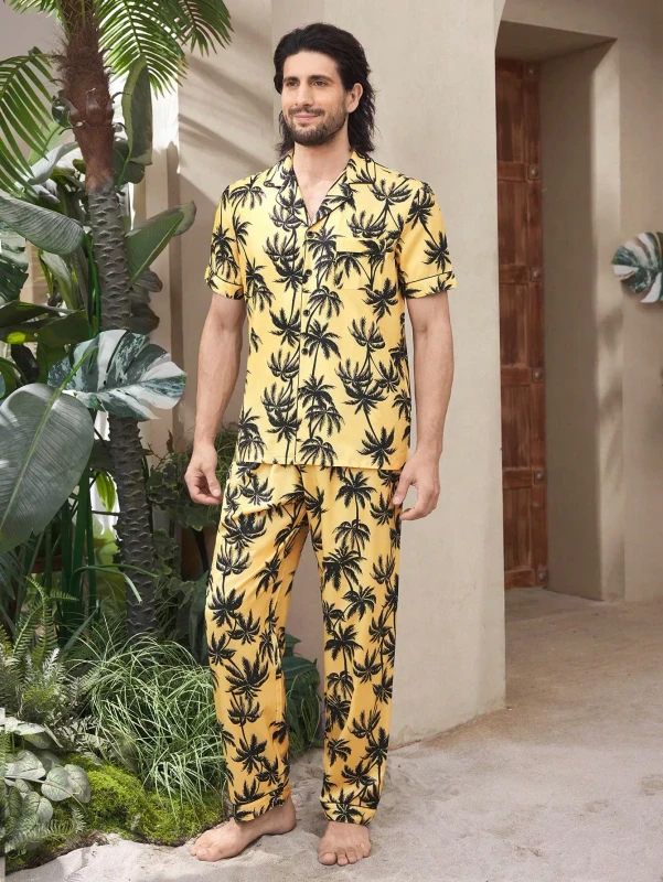 Men Summer Short Sleeve Pajamas Set Plus Size Men's Sleepwear