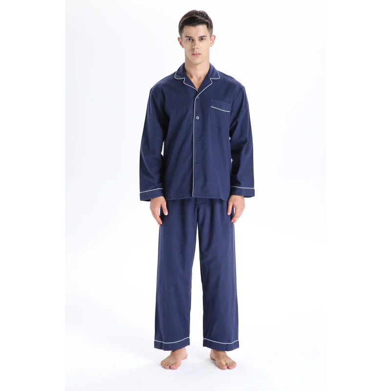Men's 100% Cotton Long Sleeve Breathable Quick Dry Plus Size Summer V-neck Pajama Set