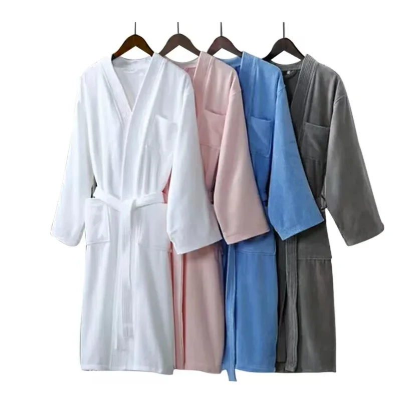 Men's 100% Cotton Peignoir Bathrobe Luxury Hotel Spa Velvet Custom Logo Comfortable Knitted Robe Set Home Use Unisex Print
