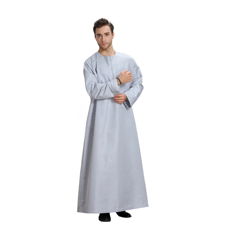 Men's 100% Polyester Muslim Abaya Omani Embroidered Jubba Robe Ramadan Islamic Clothes Plus Size for Adults