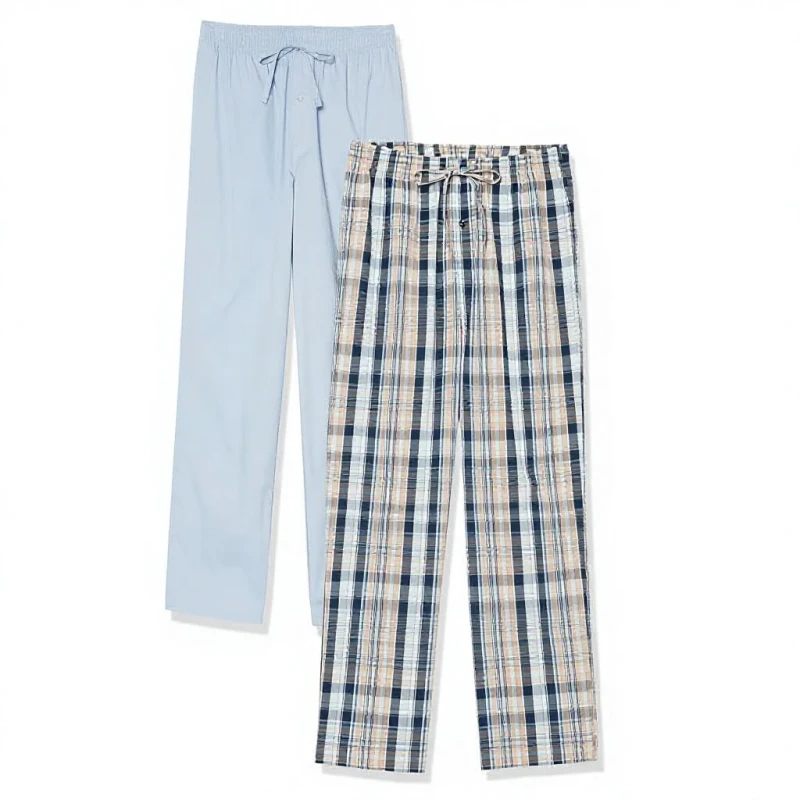 Mens 100Percent Cotton Poplin Solid Full Length Pajama Pants with Drawstring