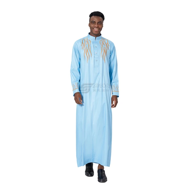 Men's Arabic Kaftan Big Embroidery Robe Durable Elegant Vintage Style Qatar Thobe for Muslims Soft Robe