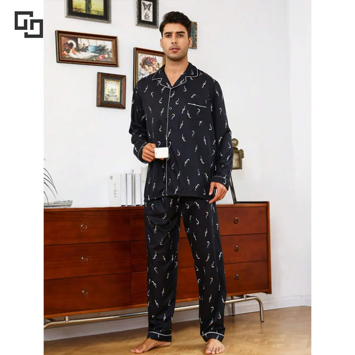 Men's Bamboo Fiber Fabric Pajamas Set Long Sleeves Long Pants Two Piece Set High Quality Pajamas for Men