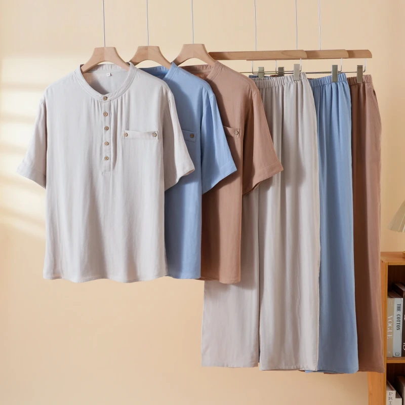 Men's Bamboo Pajama Set Soft Bamboo Cotton Loungewear Custom Logo Adult Bamboo Sleepwear Custom Bulk Comfortable Pajamas