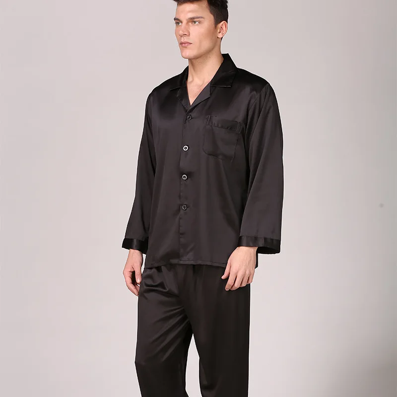 Men's Casual Imitation Silk Polyester Digital Printed Pajamas Robe Set Pockets 2-Piece Long Sleeves Breathable Soft Cozy Big