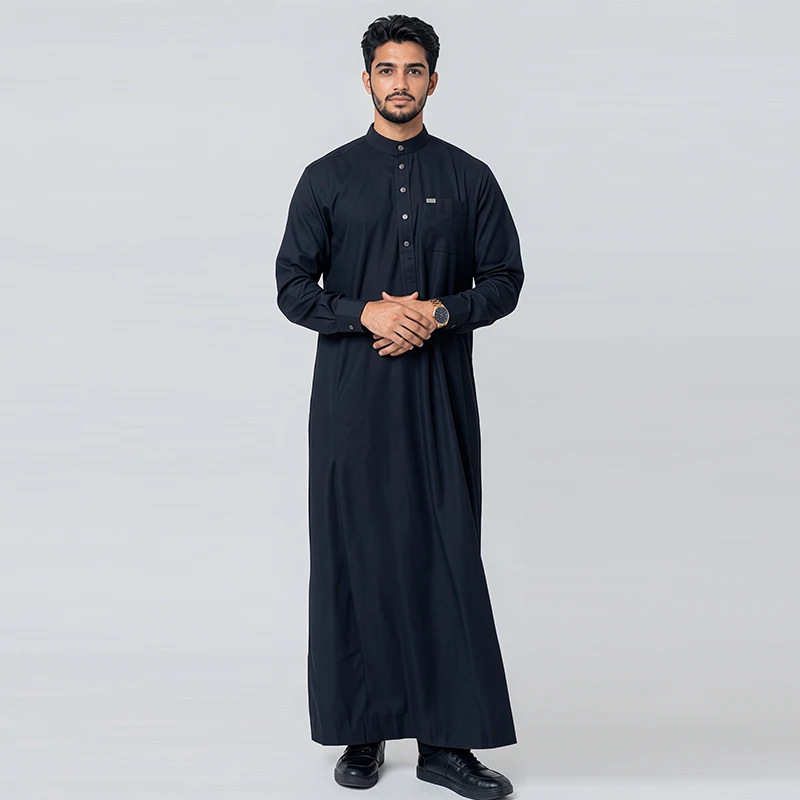 Men's Casual Muslim Clothing Durable Robe Dubai Long Gown Soft Robe for Middle East Ethnic Clothes