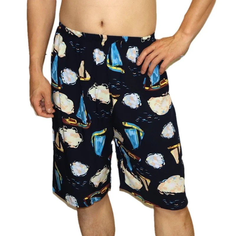 Men's Casual Printed Woven Viscose Fibre Solid Sleep Bottoms Breathable Summer Pajama Pants Machine-Washable Everyday