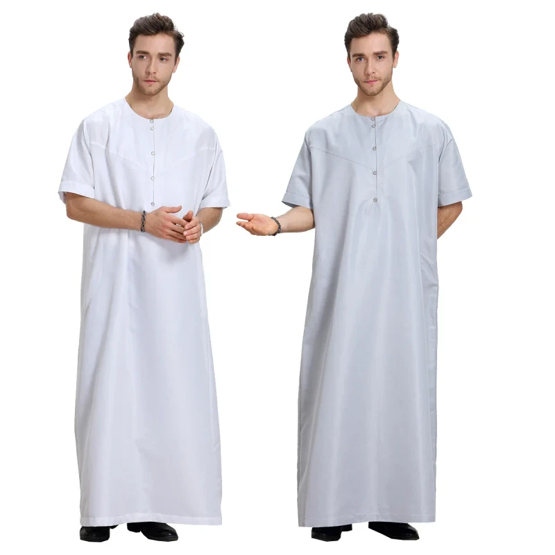 Men's Casual Short Sleeved Robe Round Neck Long Ethnic Clothing Plus Size