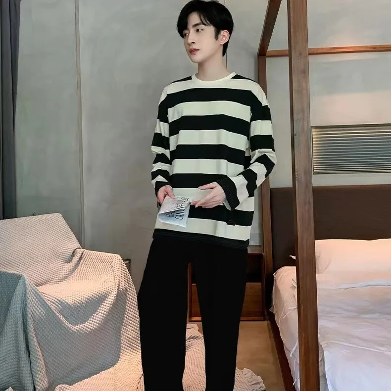 Men's Casual Sports Pajamas Large Size Loose Outer Long Sleeve 220 Grams Home Clothes for Spring Autumn Summer