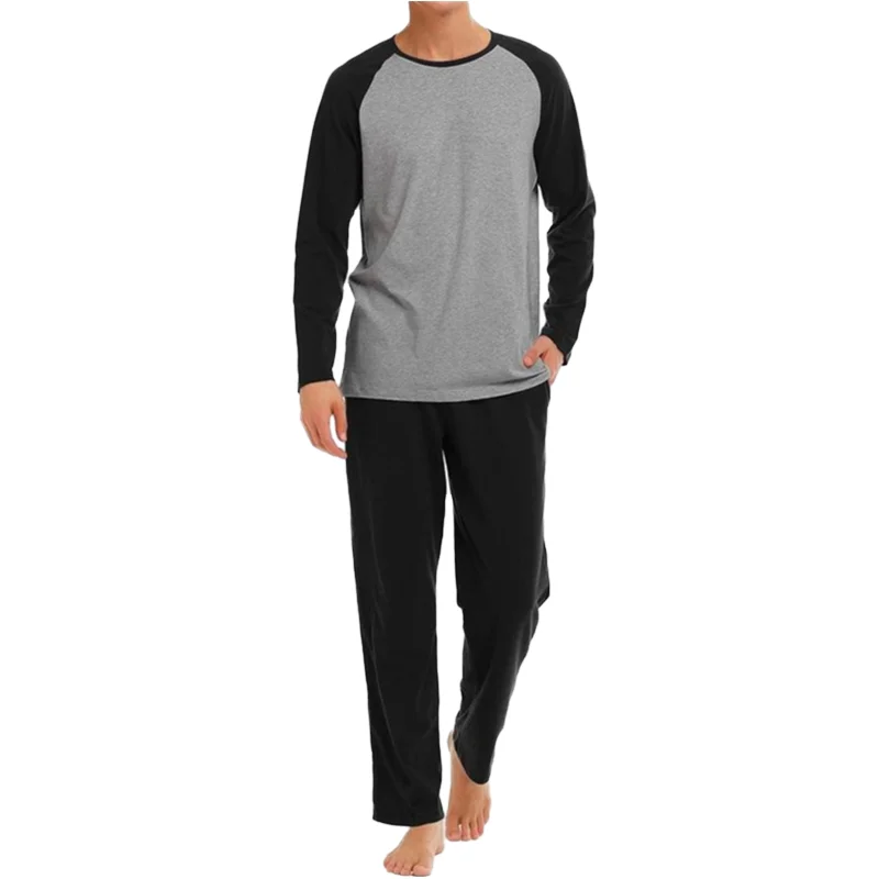 Men's Casual Sports Pants Set Breathable Long Sleeve Raglan Sleeves Polyester Knitted Pajamas Quick Dry Fashionable