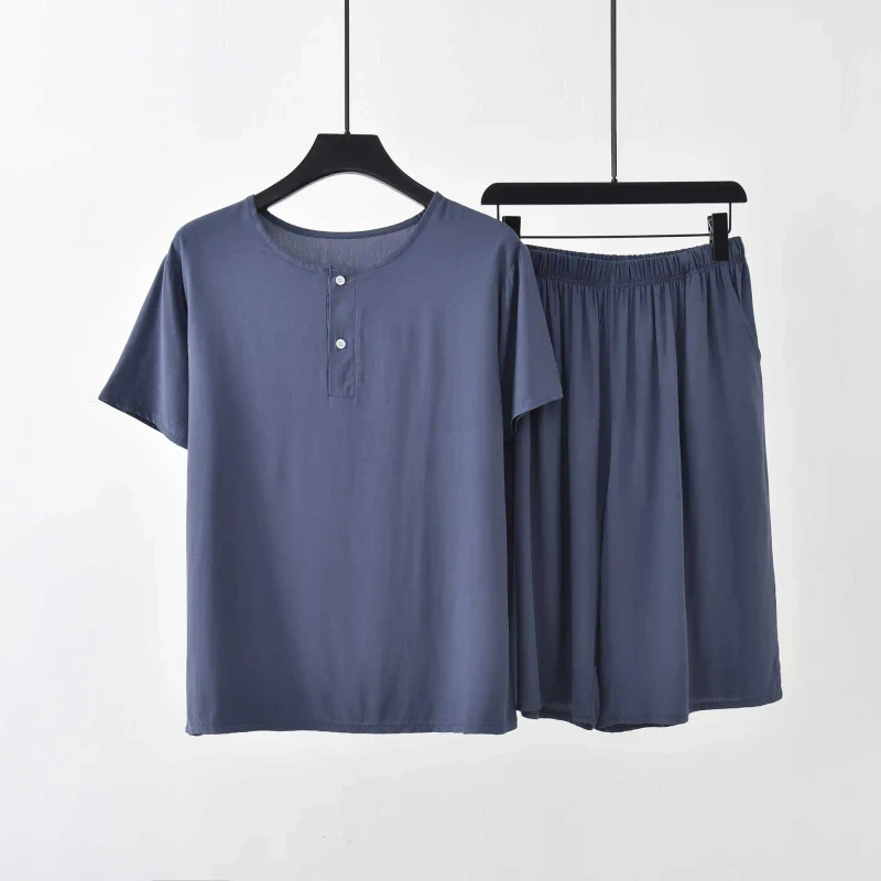 Men's Casual Summer Short Sleeved Home Outwear Thin Pajamas Suit Plus Size Loose T Shirt Shorts