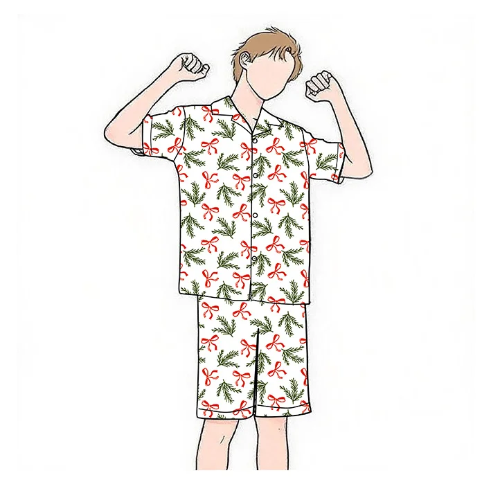 Men's Christmas Velour Pajama Set Custom Holiday Design 100% Breathable Cotton Jersey Short Sleeves and Long Length XXL Size
