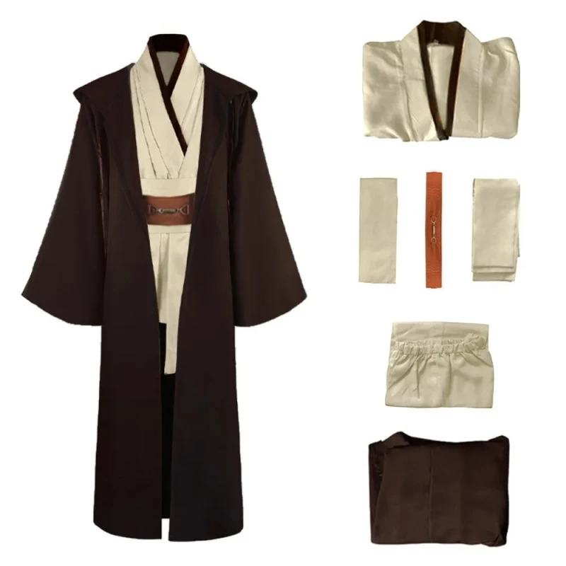 Men's Costume Robe Friar Uniform Robe Adult Male Knight Tunic Costume Hooded Uniform Full Set Halloween Cosplay Cloak
