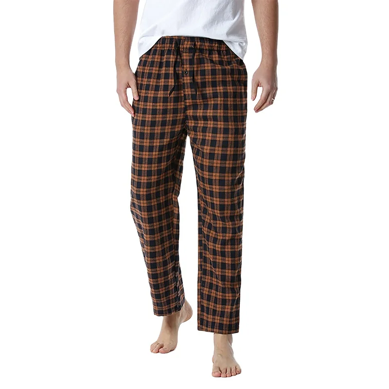 Men's Cotton Soft Flannel Check Pajama Pants Yoga Pants Home Style Pants for Men