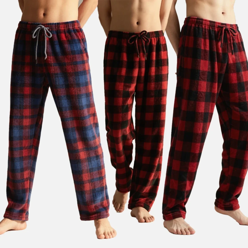 Men's Custom Logo Plaid Flannel Pajama Pants Casual Winter Sleepwear 100% Polyester Thermal Breathable