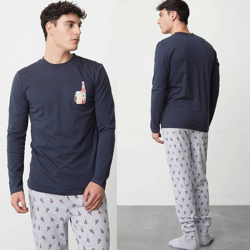 Men's Custom OEM Pajamas Two Pieces Casual Daily Style Variety Color Home Clothes Sleepwear Set