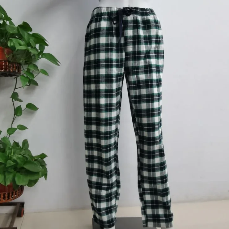 Men's Flannel Custom Autumn Winter Pajamas Long Sleepwear Warm Plaid Check Pants Sleep Homewear Pyjama Bottom